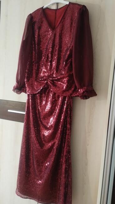 Bordowa cekinowa Sukienka 48