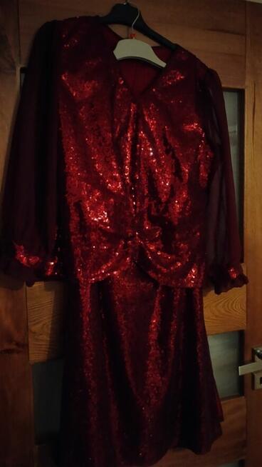 Bordowa cekinowa Sukienka 48