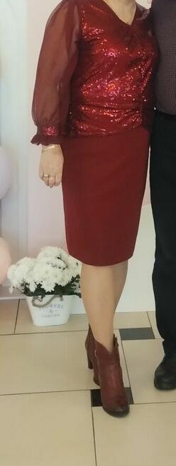 Bordowa cekinowa Sukienka 48