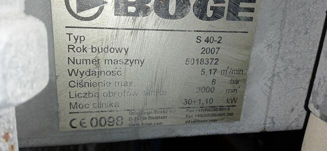 Sprężarka śrubowa BOGE S 40-8 bar,2007 rok,30 kW , 5,17m3/m