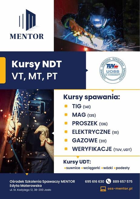 Dofinasowanie do kursów NDT, UDT, spawania