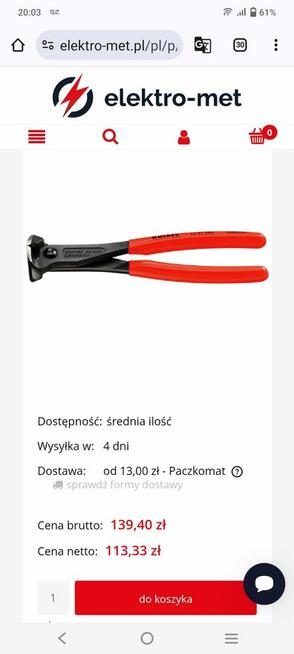 Szczypce tnące czołowe 6801 dł.200mm KNIPEX