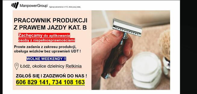 Pracownik produkcji z prawem jazdy kat B (też z orzeczeniem)