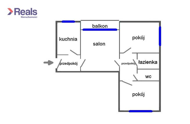 3 pokoje, balkon, kuchnia, mieszkanie 3-stronne