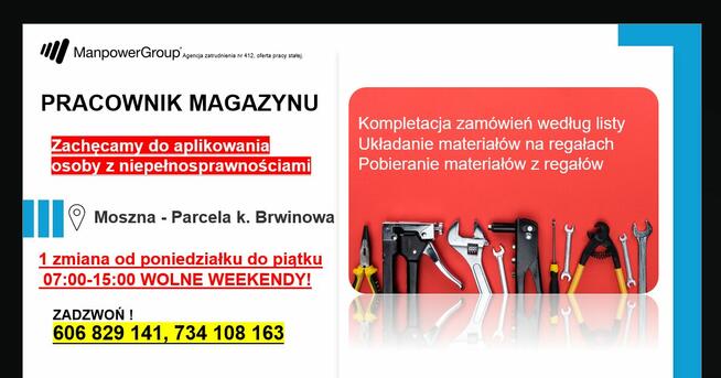 Pomocnik magazynu - 1 zmiana (również z orzeczeniem)