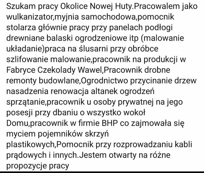 Szukam pracy gospodarczej sprzątanie itp od zaraz