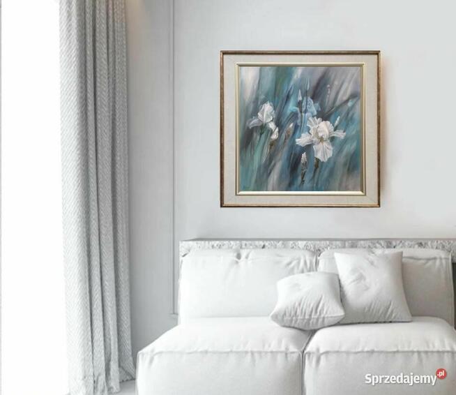 Białe Irysy, ręcznie malowany olejny, Lidia Olbrycht