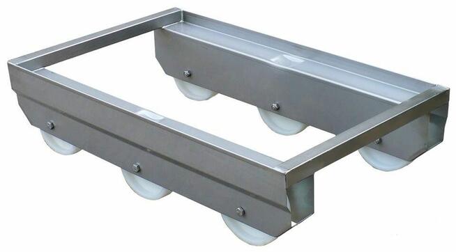 WÓZKI TRANSPORTOWE NIERDZEWNE NA 6-CIU KOŁACH Z PRZECHYŁEM