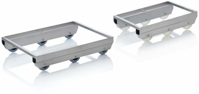 WÓZKI TRANSPORTOWE NIERDZEWNE NA 6-CIU KOŁACH Z PRZECHYŁEM