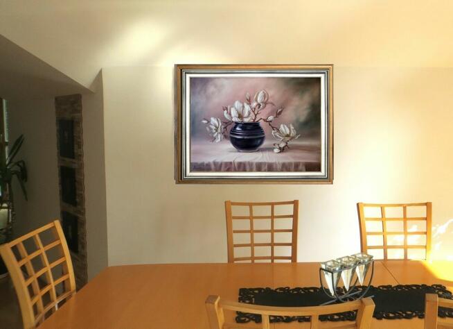 Magnolia, ręcznie malowany obraz olejny, L. Olbrycht