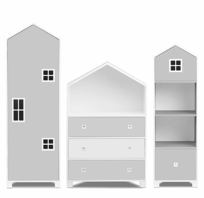 Meble dzieciece biale szare domki miasto lozko lampa tipi