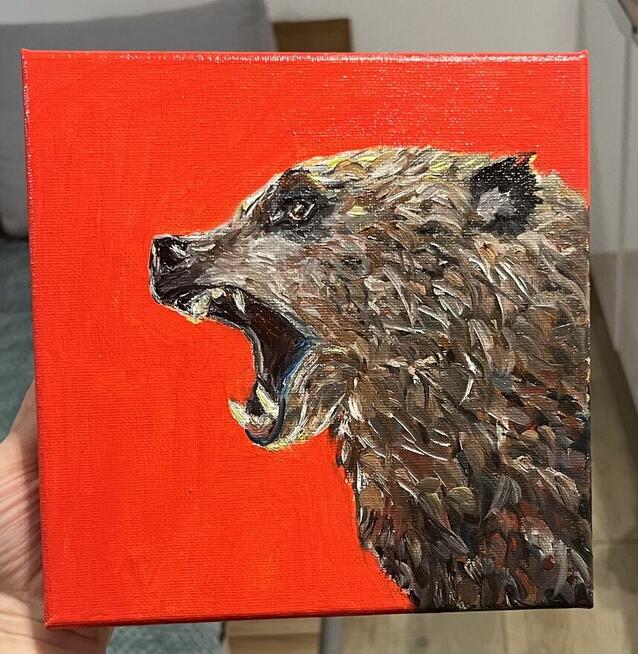 Niedźwiedź brunatny– obraz olejny na płótnie 20 × 20 cm, p
