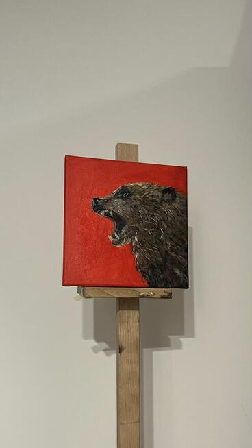 Niedźwiedź brunatny– obraz olejny na płótnie 20 × 20 cm, p