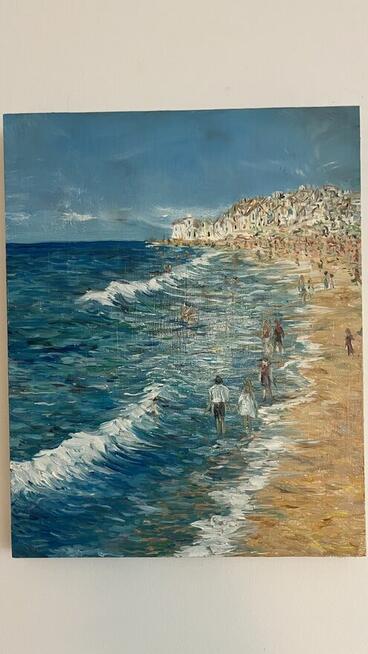 Nadmorski spacer – obraz olejny 24×30 cm