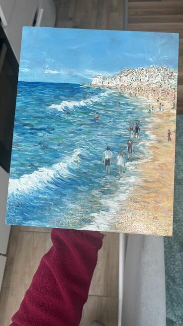 Nadmorski spacer – obraz olejny 24×30 cm