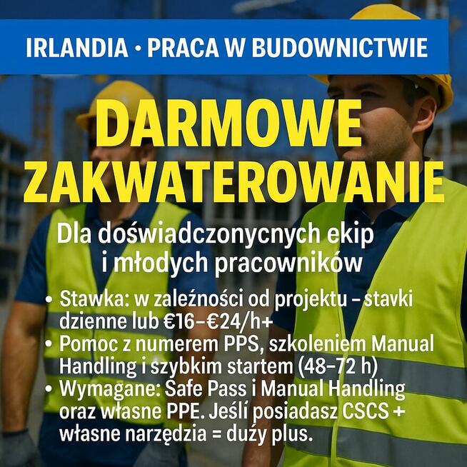 Irlandia: Budowa Daily Rates or €14.00–€25/h +zakwaterowanie