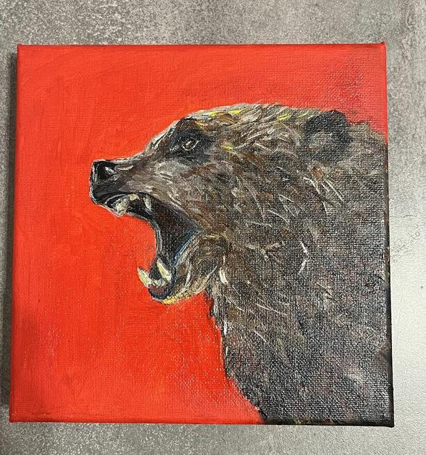 Niedźwiedź brunatny– obraz olejny na płótnie 20 × 20 cm, p