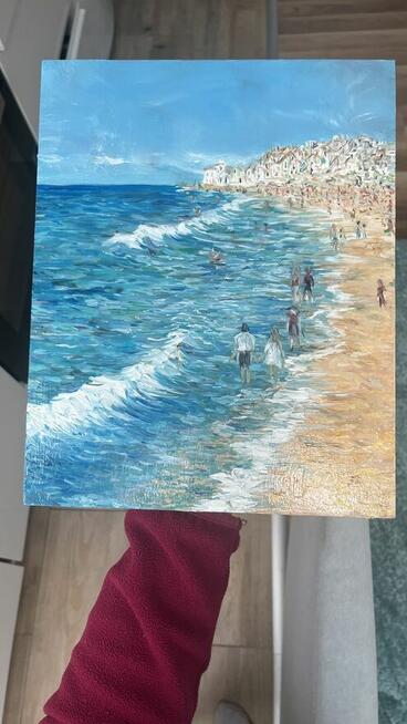 Nadmorski spacer – obraz olejny 24×30 cm