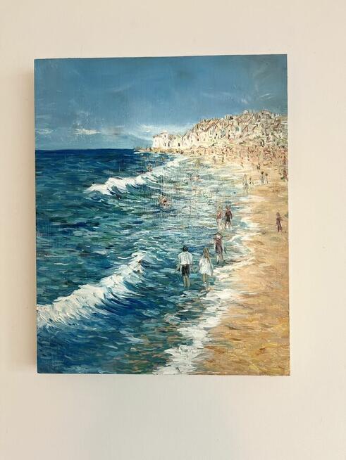 Nadmorski spacer – obraz olejny 24×30 cm