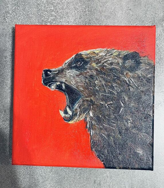 Niedźwiedź brunatny– obraz olejny na płótnie 20 × 20 cm, p