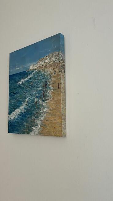 Nadmorski spacer – obraz olejny 24×30 cm