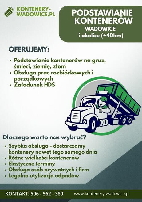 Kontener na gruzu i odpady Wadowice/Zator/Andrychów/Kalwaria