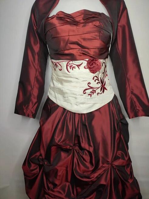 Suknia balowa wieczorowa 3 częściowa czerwona biała