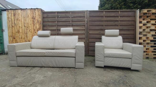 Komplet skórzany Meblomak kanapa z funkcją spania + fotel