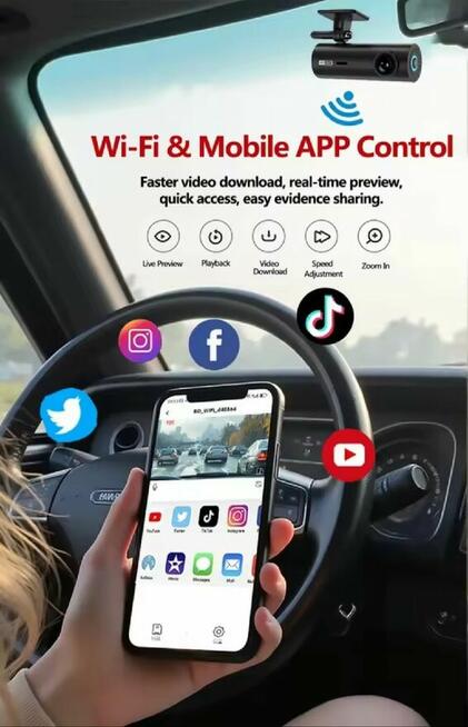 Kamerka Samochodowa z WiFi/Wideorejestrator FULL HD