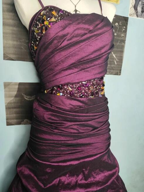Fioletowa suknia wieczorowa balowa z cekinami S