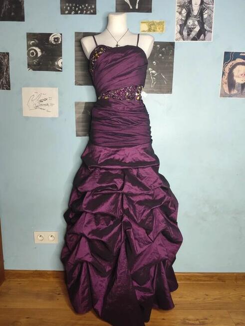 Fioletowa suknia wieczorowa balowa z cekinami S