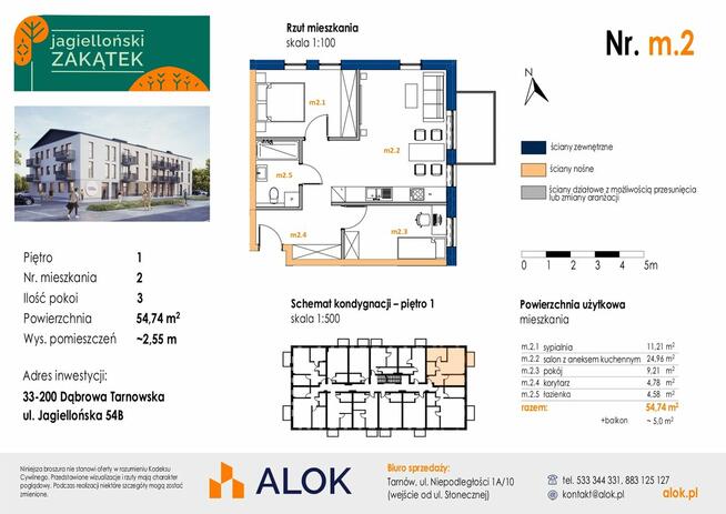 Sprzedam 54,74 m², 3 pokoje + balkon, Dąbrowa Tarnowska