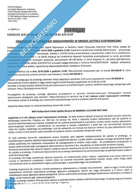 OKAZJA, licytacja, 2,66 ha działka usługi, produkcja