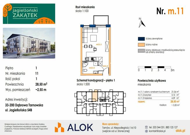 Nowa kawalerka 32 m² z balkonem, Dąbrowa Tarnowska, na już