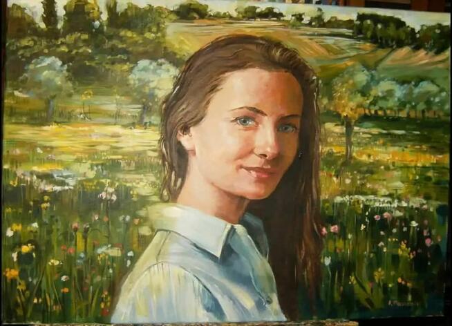 Portret na podstawie zdjęcia, obraz olejny.