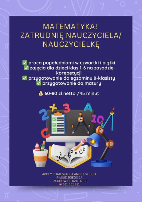 Zatrudnię nauczyciela/ nauczycielkę matematyki