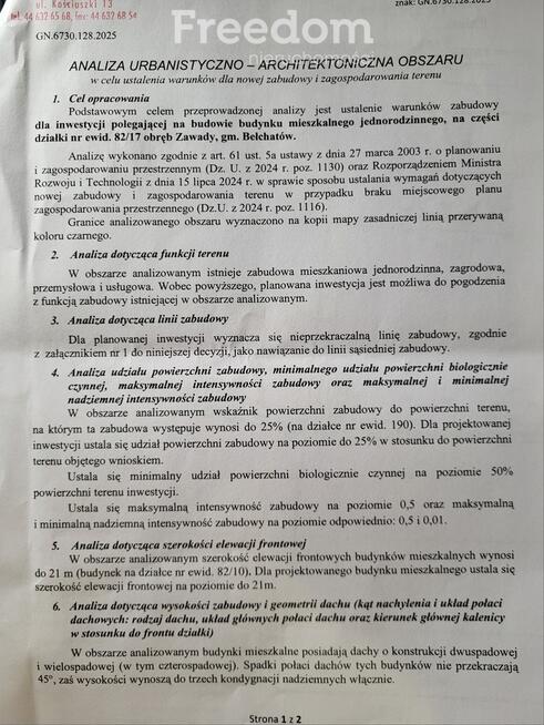 Działka budowlana 1646 m2 Zawady k. Bełchatowa