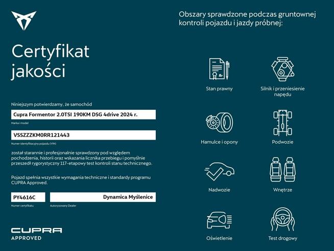 Cupra Formentor VAT 23% 2.0TSI 190KM DSG 4drive 2024 r., wspomaganie XL, Matrix LED