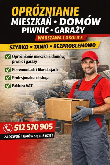 Czyszczenie, opróżnianie mieszkań, piwnic , garaży.