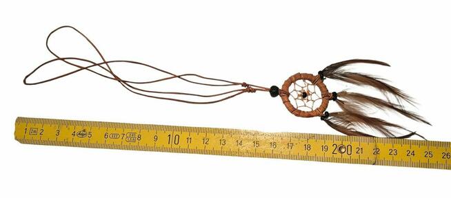 Łapacz snów - piórka, rzemyk, koraliki ciepłe kolory