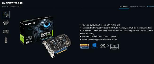 Karta graficzna Gigabyte GeForce GTX 750Ti 4gb ddr5 palit 8g