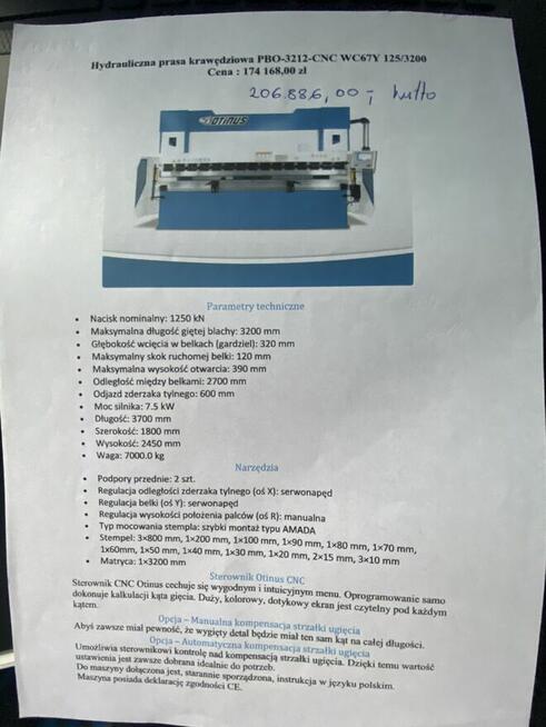 Hydrauliczna Prasa Krawędziowa PBO-3212 CNC WC67Y 125/3200