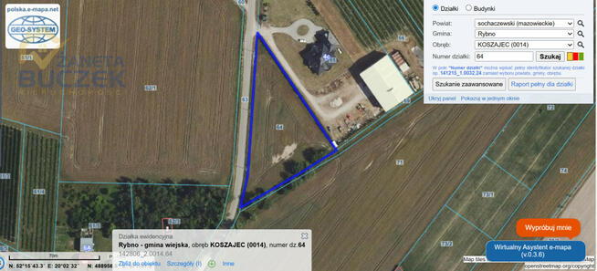 Działka budowlana Koszajec gm. Rybno,