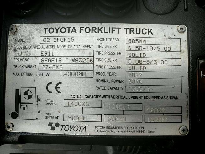 UŻYWANY wózek widłowy TOYOTA 8FGF15 LPG // 1500 kg