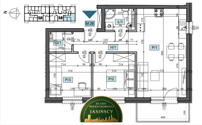 Rezerwacja Nowe mieszkanie 57 m2, 3 pokoje,