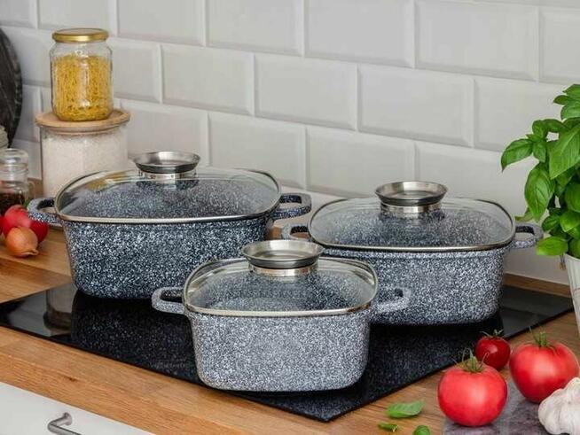 Garnki brytfanki marmurkowe 3szt czarne lub szare 199zl