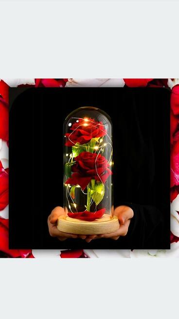 Podświetlana róża w szkle. Prezent np.Walentynki Cena 38zł