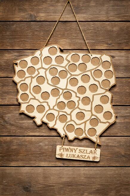 Drewniana Mapa Polski Na Kapsle Od Piwa
