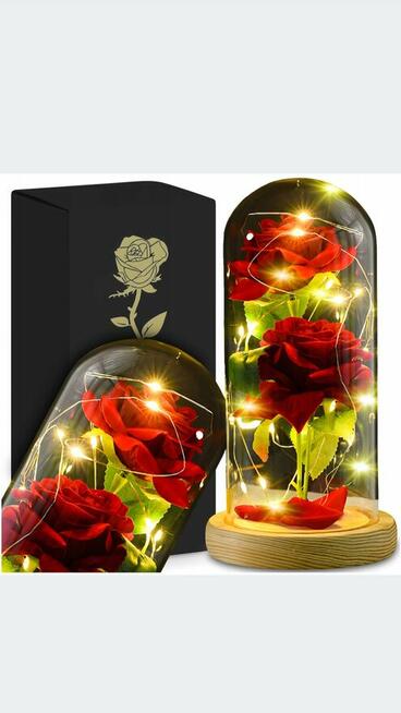 Podświetlana róża w szkle. Prezent np.Walentynki Cena 38zł