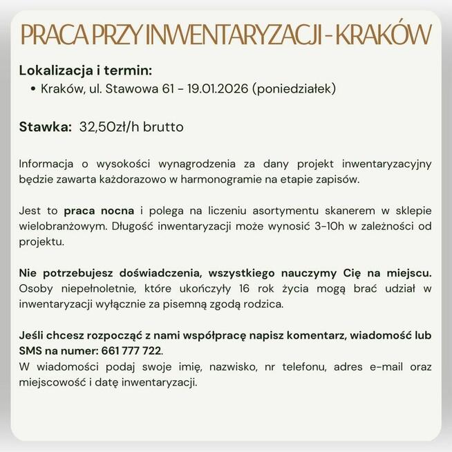 Praca przy inwentaryzacji - Kraków 19.01.2026